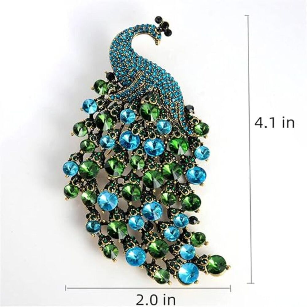 Women's Rhinestone Peacock Brooch Pin Big Crystal Bird Animal Brooches Jewelry - Picture 6 of 6